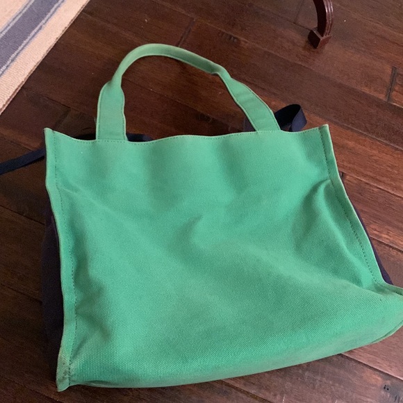 Kate Spade ♠️ BABY tote in green and navy blue cotton canvas EUC - Picture 9 of 14